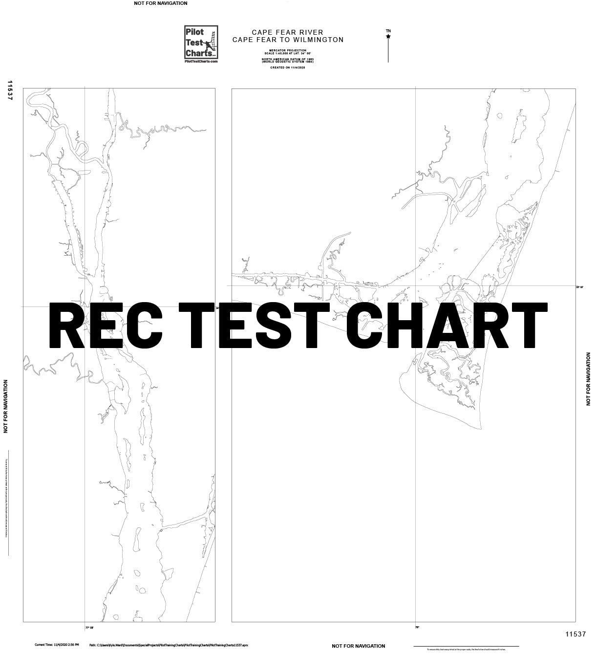 #11537 Cape Fear River, Cape Fear to Wilmington, North Carolina - and REC TEST CHART