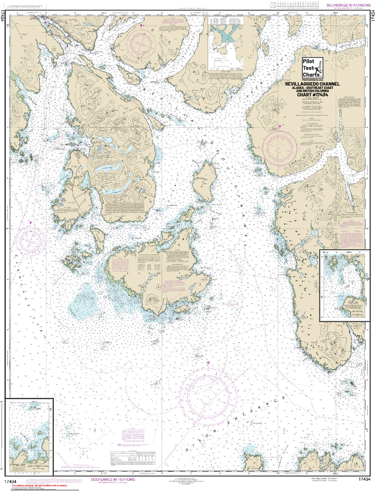 #17434 Revillagigedo Channel, SE Alaska and British Columbia Chart - and REC TEST CHARTS